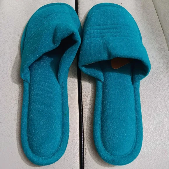 60s Vintage Vanity Fair Satin Slippers Blue Teal NWOT - Picture 5 of 6